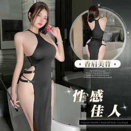 性感情趣内衣纯欲高开叉长裙旗袍睡衣女火辣激情免脱制服套装8424
