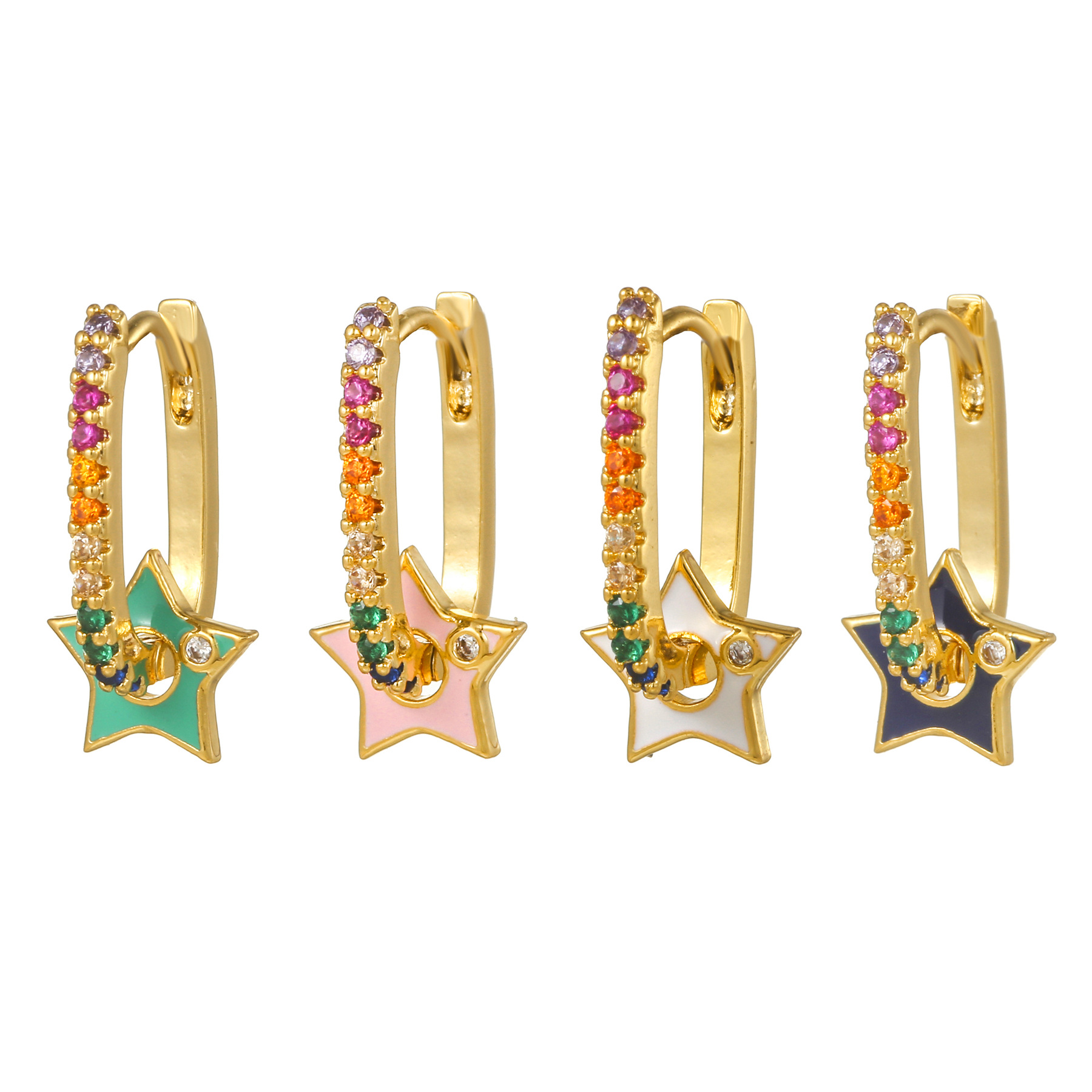 Lady Star Brass Ear Studs Zircon Copper Earrings