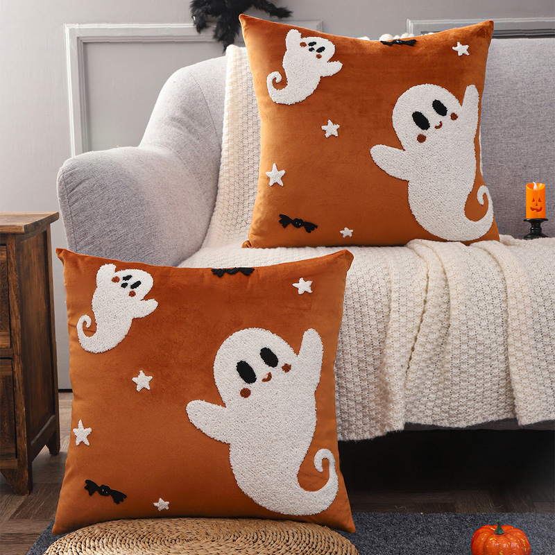 ハロウィンゴースト枕カバー立体タオル刺繍ゴースト枕クッションカバーフェスティバルリビングルームソファクッションカバー|undefined