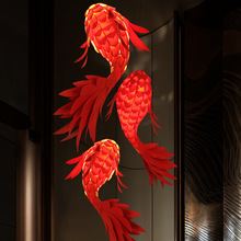 非标鲤鱼鱼灯酒店餐厅沙盘木艺飞鱼工程灯鱼形吊灯火锅店酒店民宿