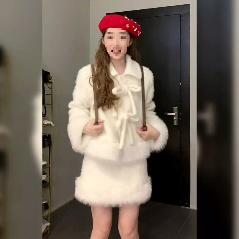 Набор с бантом, мини-юбка, осенняя удобная куртка, стиль Chanel