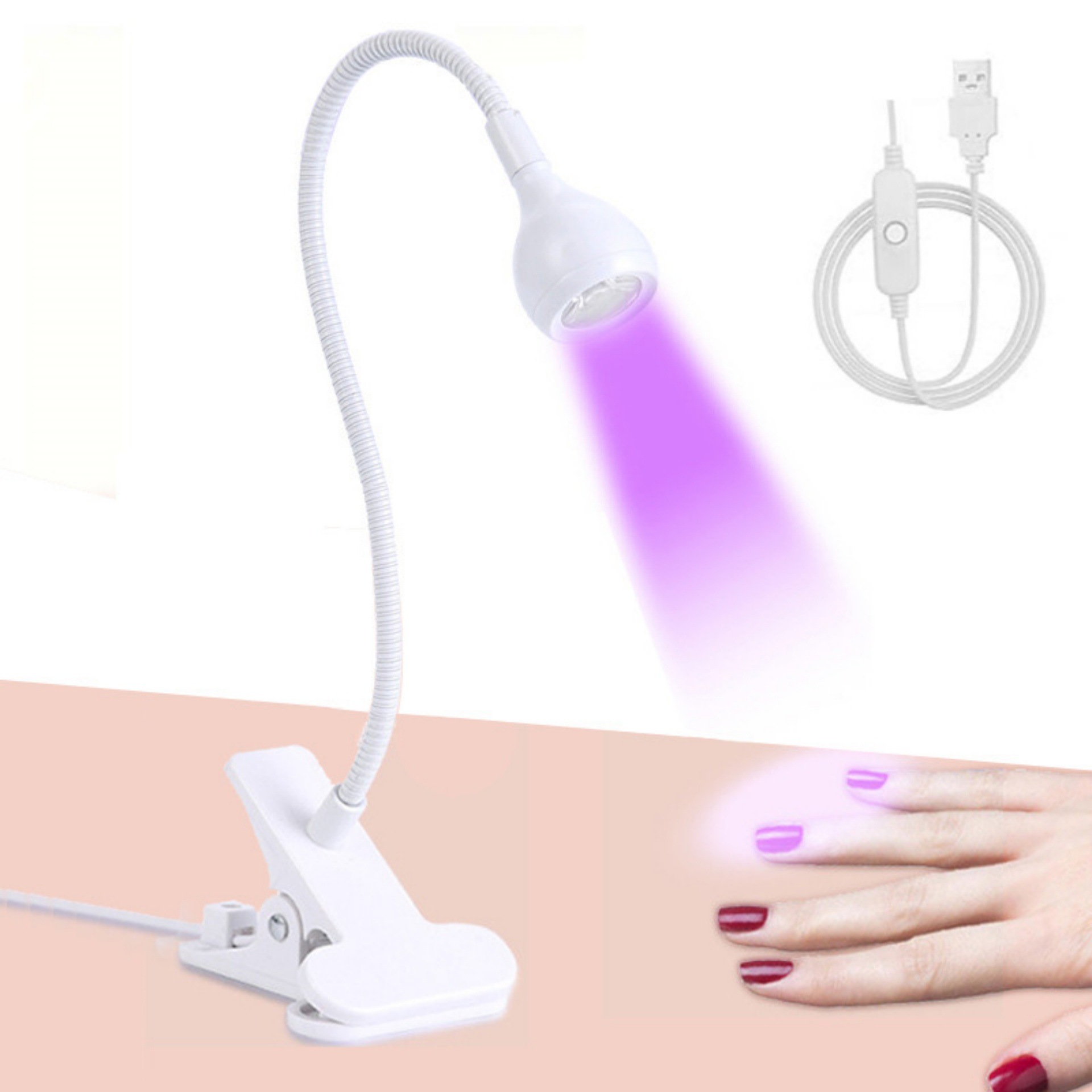 Lámpara de uñas de cuello de cisne, lámpara de clip USB de luz violeta de curado UV, lámpara de una palabra, de secado rápido, sin manos negras, lámpara de parrilla de uñas LED