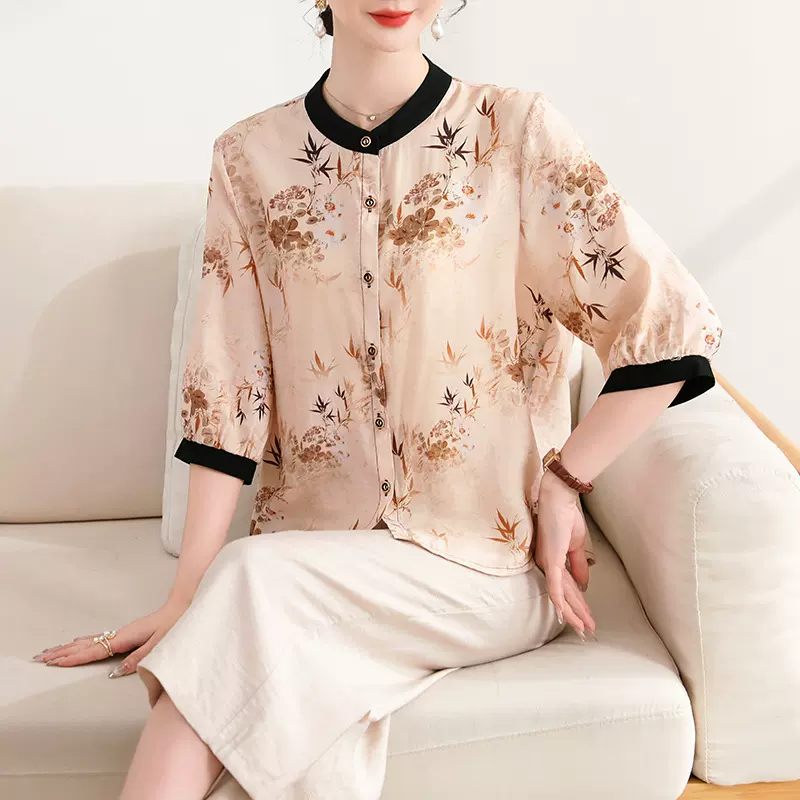 中老年女装夏季薄款上衣洋气2026妈妈夏装新中式衬衫套装新款国风