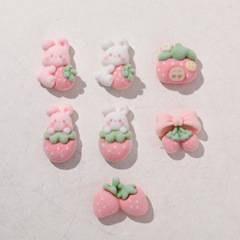 可愛甜美草莓兔子蝴蝶結樹脂植絨貼片配件DIY頭飾髮夾手機殼材料