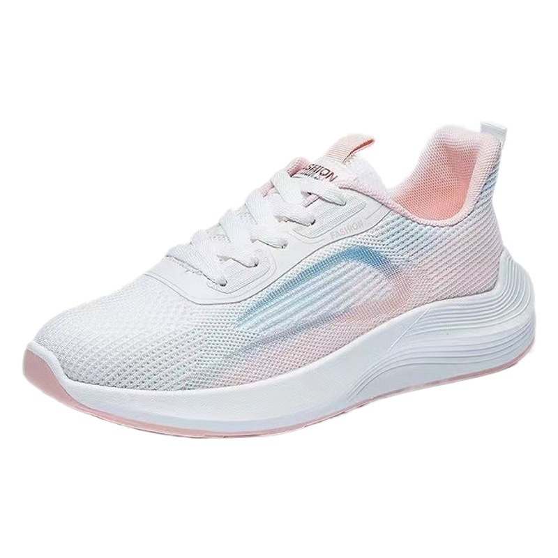 Zapatos deportivos de comercio exterior para mujer en otoño Zapatos para correr de punto transpirables de estilo coreano para estudiantes Zapatos de mujer de malla con bloques de color cómodos de suela suave