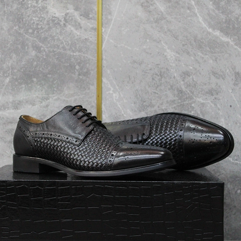 Трансграничные европейские и американские ретро тканые кожаные туфли из натуральной кожи Bullock резные комбинированные ботинки для деловых людей дерби