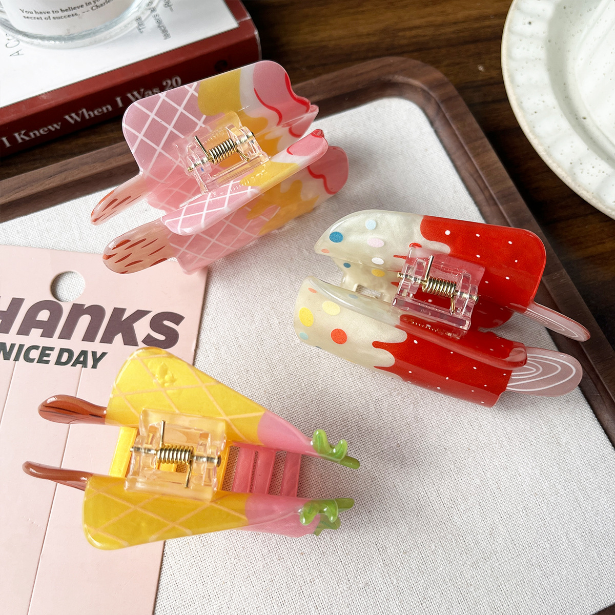 Frutas de verano helado estilo agarrar clips dulce clips de tiburón clips creativo acrílico detrás de la cabeza