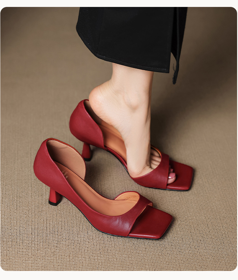 Sandal cao gót nữ hở mũi mũi vuông gót nhỏ 6 cm phong cách Hàn Quốc — đen chi tiết 13