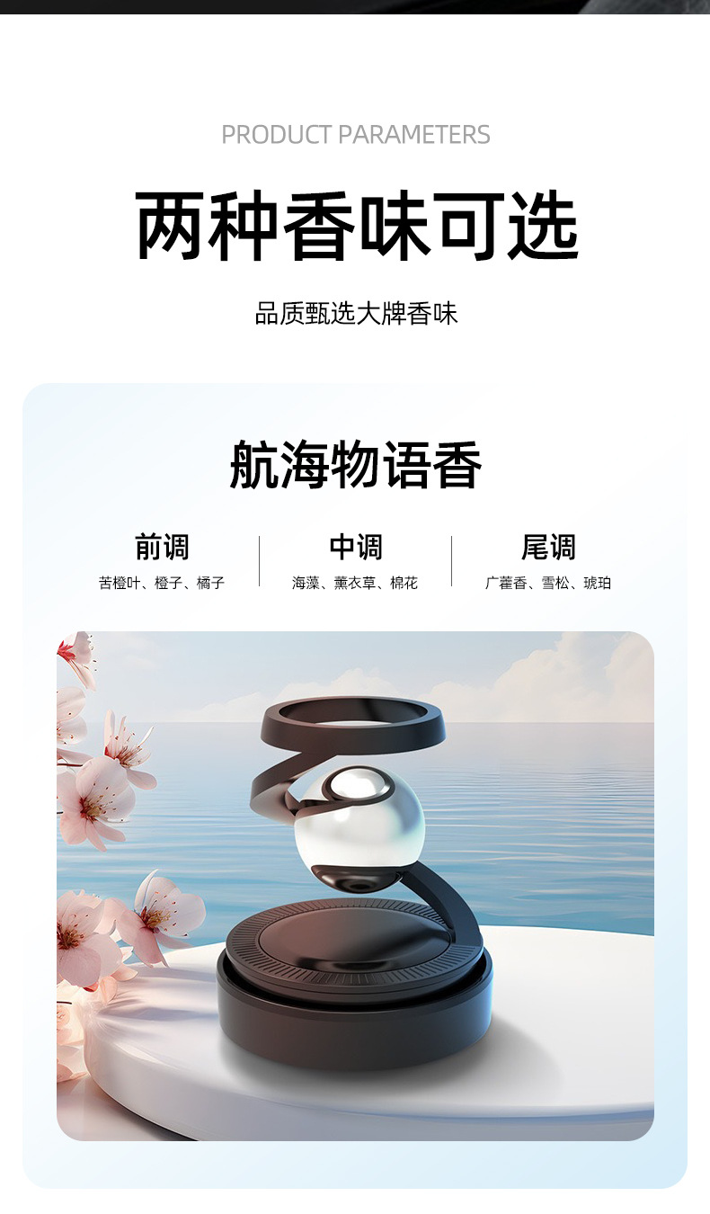 Car-mounted aromatherapy diffuser, rotatable star ring, solar-powered floating creative ornament, cross-border car decoration accessory, perfume ornament