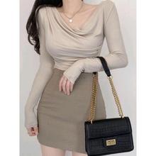 51STUDIO 韩国东大门代购荡领打底衫修身T恤上衣收腰154