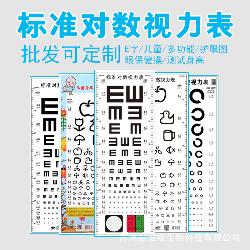 Double-Sided Vision Chart International Standard Household Kidsren's Logarithmic Wall Chart Waterproof and Tear-Proof Cartoon E-Shaped C Vision Chart Wall Chart