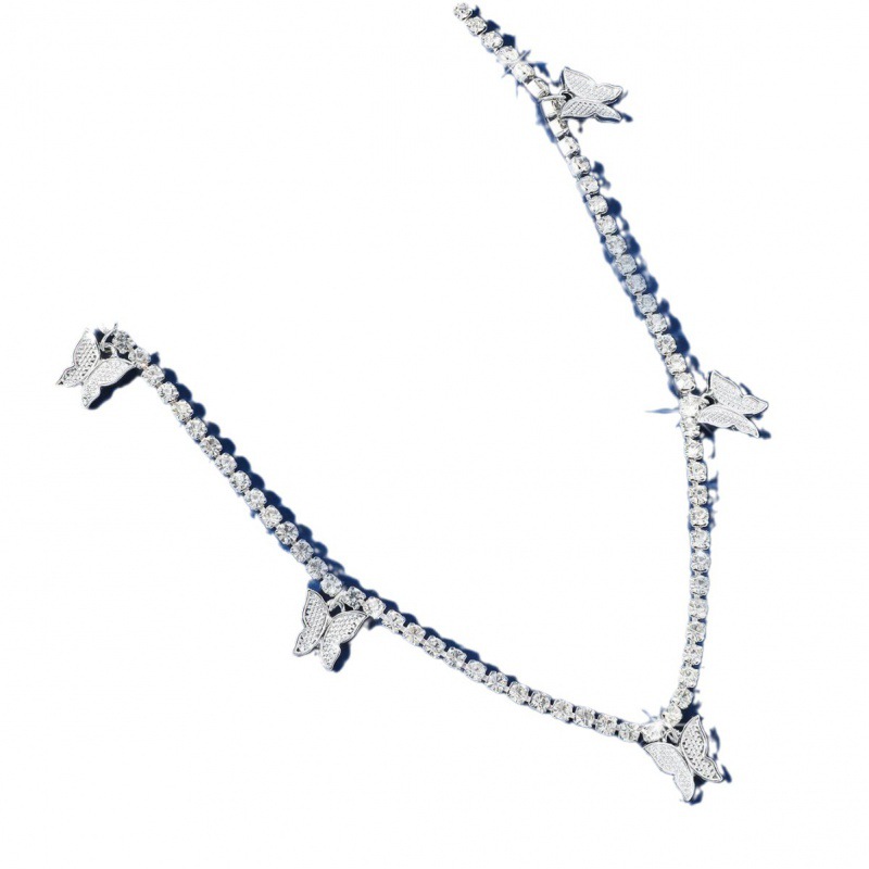 Butterfly Waist Chain With Rhinestone Pendant Silver Plated_voghion.com