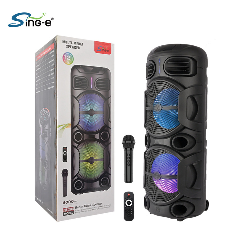 SING-E ZQS-12208 屋外 Bluetooth スピーカー マイク付き デュアル 12inch クールなカラーライト モバイル KTV|undefined