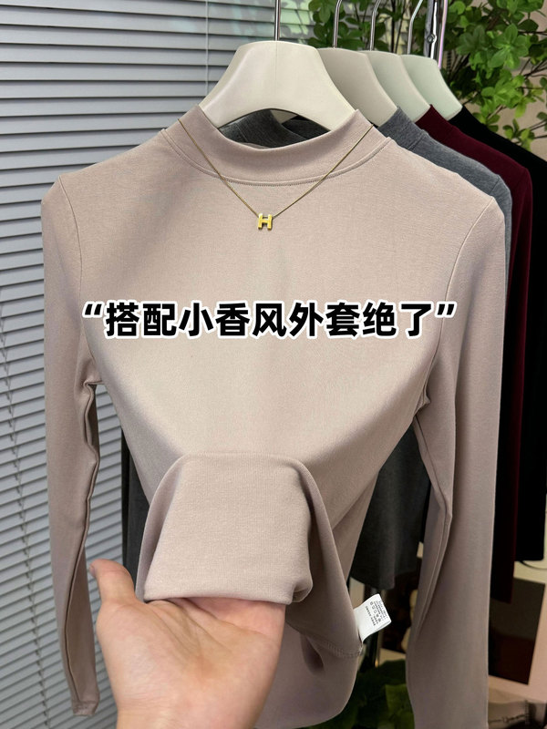 高级感炭黑色长袖半高领打底衫女内搭2025秋冬面膜上衣T恤内搭|undefined