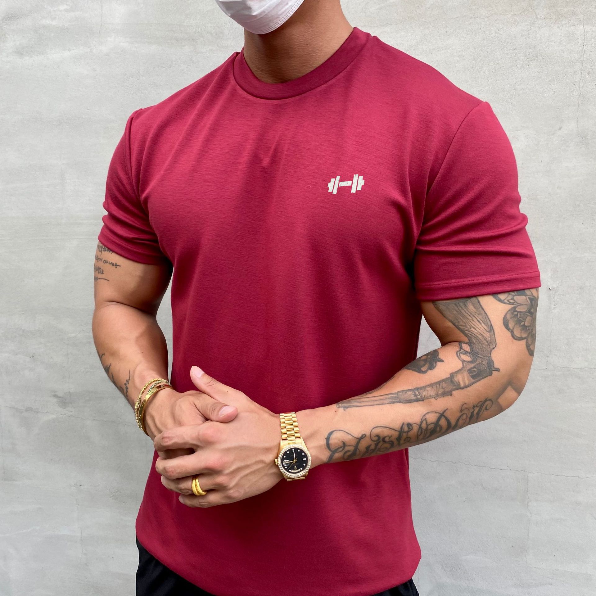 Muscle Fashion brand American slim fit muscle dobladillo redondo manga corta hombres algodón verano color sólido entrenamiento slim fit Camiseta deportiva