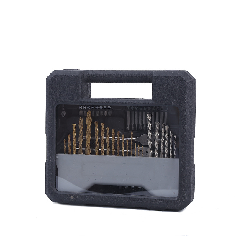 Suministro de fábrica combinación de herramientas de hardware conjunto de cabeza de taladro mantenimiento industrial taladro de 54 piezas caja de herramientas transparente