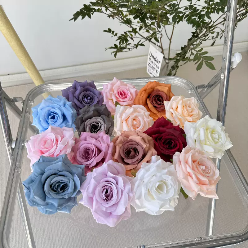 天津一朵砖石玫瑰花头10cm 婚庆仿真花玫瑰花背景墙布置DIY橱窗花