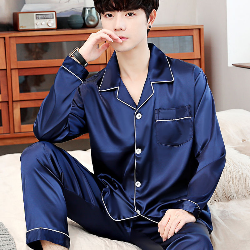 더블 롱 남성 순수 다크 블루