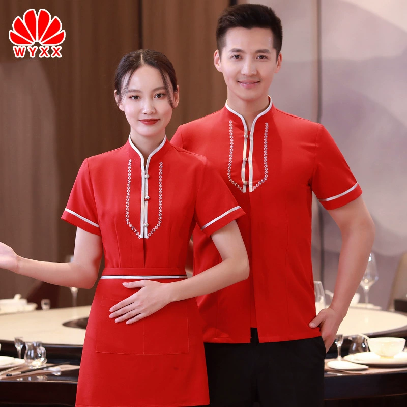 Отель Кейтеринг официант рабочая одежда с коротким рукавом женский китайский Ресторан Tea House горячий горшок Ресторан летняя одежда