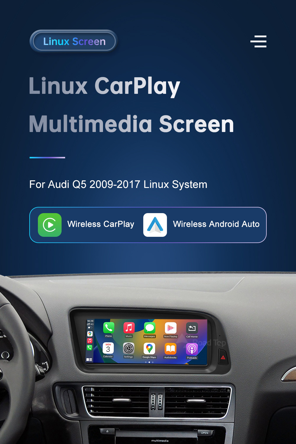 8.8 inch wireless CarPlay display for Q5 2009-2017 radio player