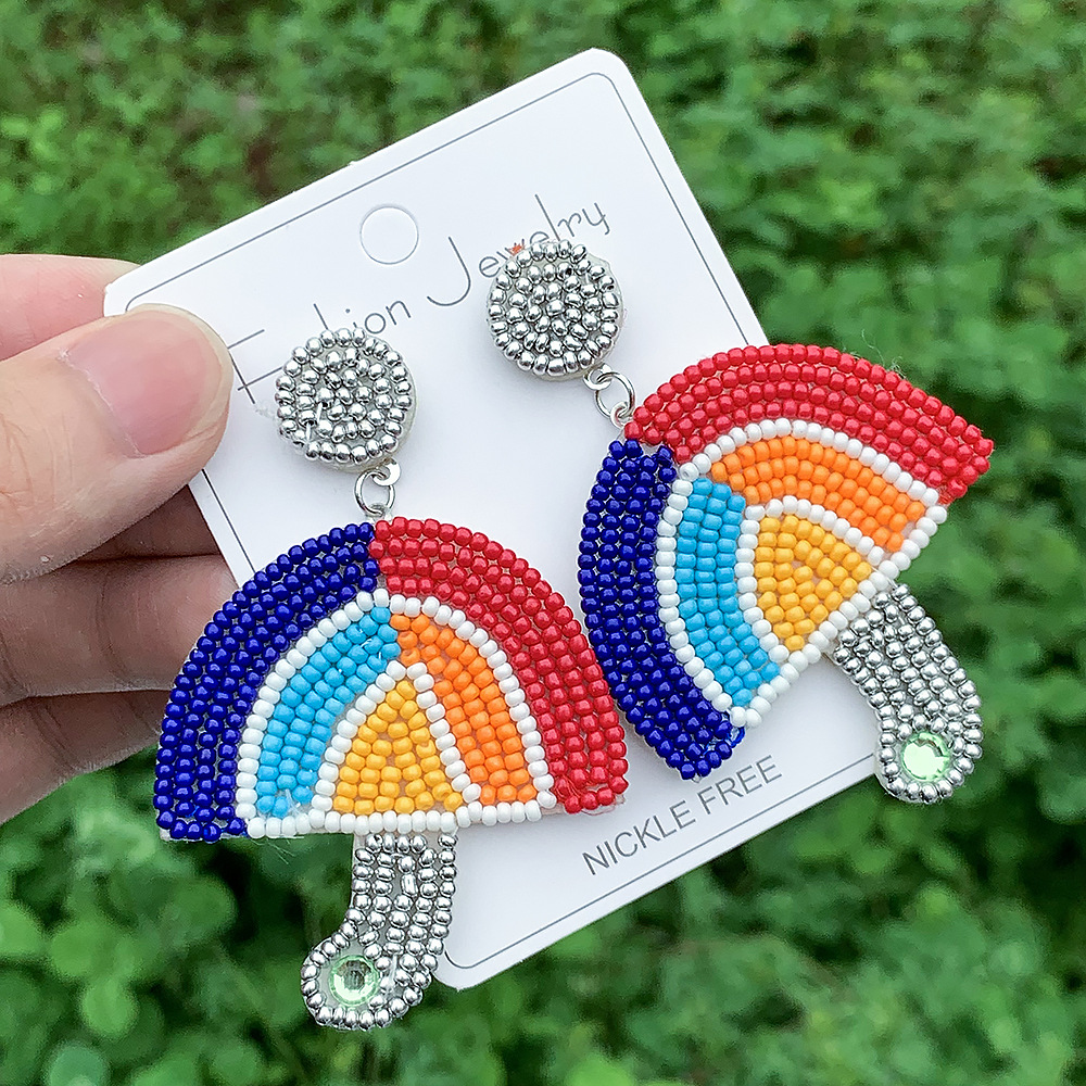 LGBT Pride Month Festival 1 Pair Bohemian Classic Style Rainbow Heart Shape Beaded Seed Bead Drop Earrings