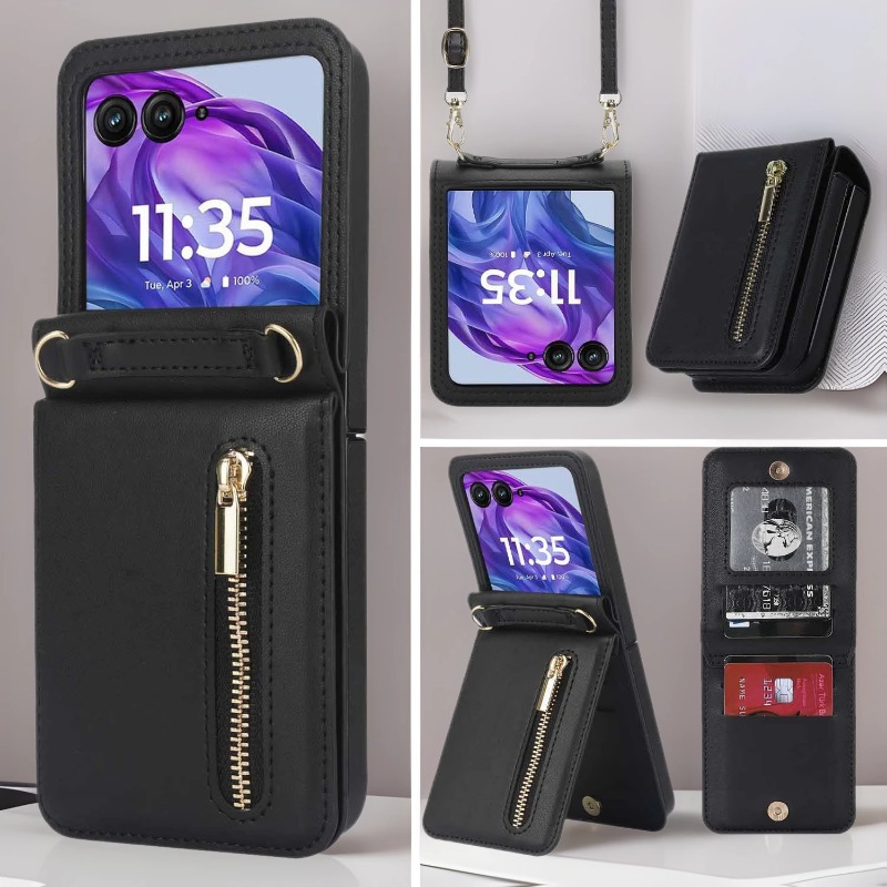 Moto Razr50 Ultra 지퍼 지갑 휴대폰 케이스에 적합 Moto Razr50 플립 크로스바디 보호 커버