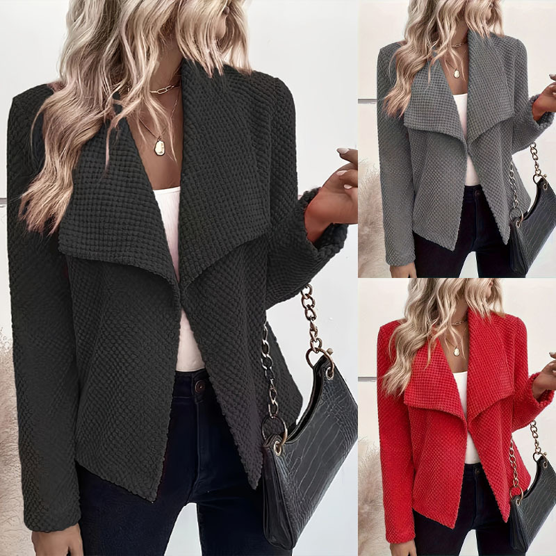 2024 Europe and the United States cross-border autumn and winter new lapel solid color long sleeve temperament fashion short jacket coat women's clothing