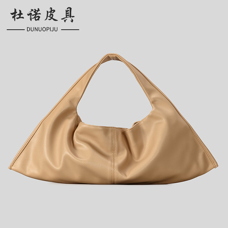 韩系ins风小众设计油蜡软皮慵懒风手提高级感牛角包时尚饺子包女|undefined