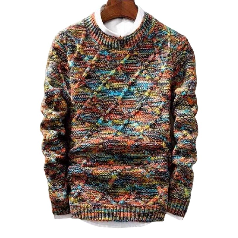 Зимний мужской свитер 2025 года, утепленный вязаный топ с круглым вырезом, мужские топы с длинными рукавами, внешняя торговля, мужская модная одежда