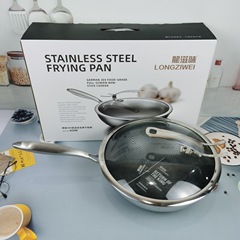 Stainless steel home round bottom thick non-stick frying pan with no coating, low smoke flat-bottomed pan set, gift wholesale