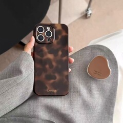 秋冬メイラードブラウンヒョウ柄 iPhone17ProMax 携帯電話ケース 13 Apple 15 スタンド 14 女性 16