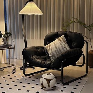 Single Sofa Chair Minimalist Light Luxury Designer Leisure Lounge Chair Cream Lazy Sofa Mid-Century Style Black Chair