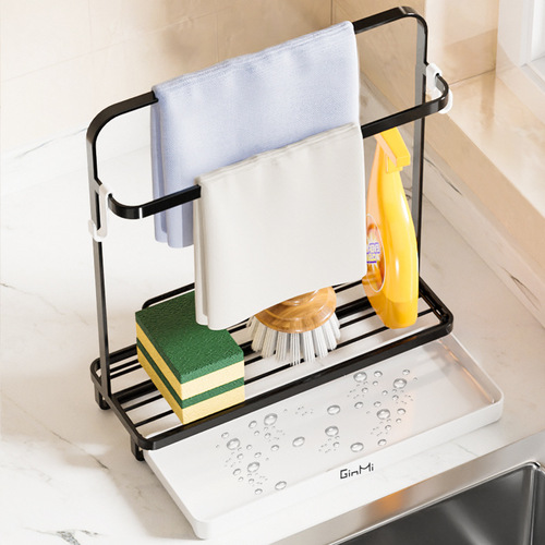 【Dropshipping】Kitchen Storage Sponge Drain Rack, Pouch-Style No-Drill Wall Mount Drainage Rack for Dish Towels and Dish Sponges