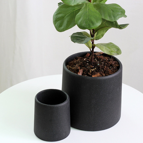 Simple Nordic style round cement flower pot concrete creative personality white living room large cylindrical pot set pot