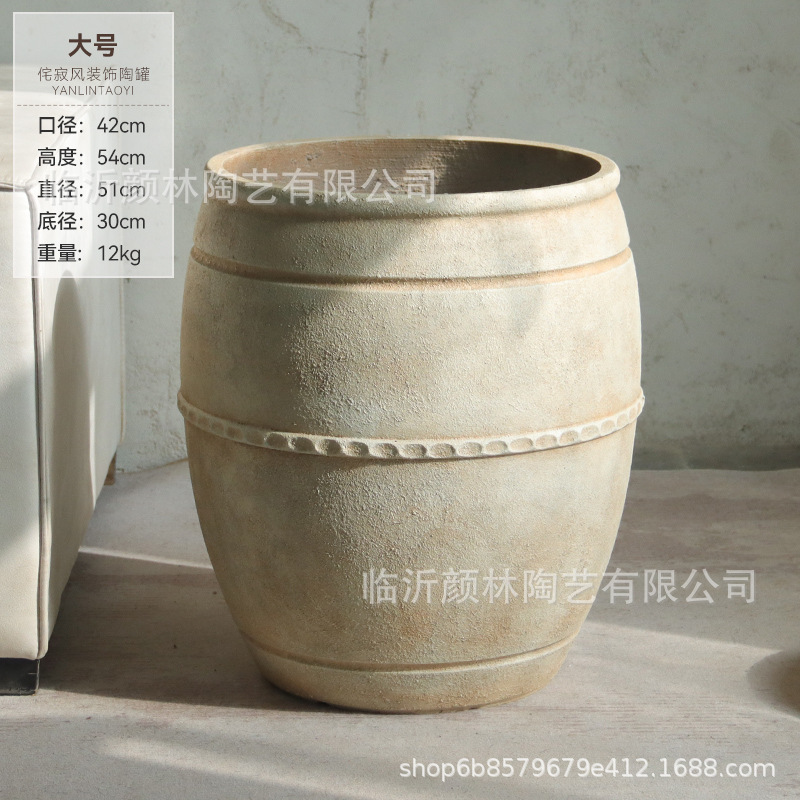 Gran calibre en forma de barril de alto tipo de aterrizaje gran maceta de flores de cemento de viento silencioso hotel centro comercial gran maceta de decoración de plantas verdes