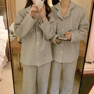 South Korea chic women's winter couple's new thickened winter clothes simple polka dot pajamas home wear suit foreign trade