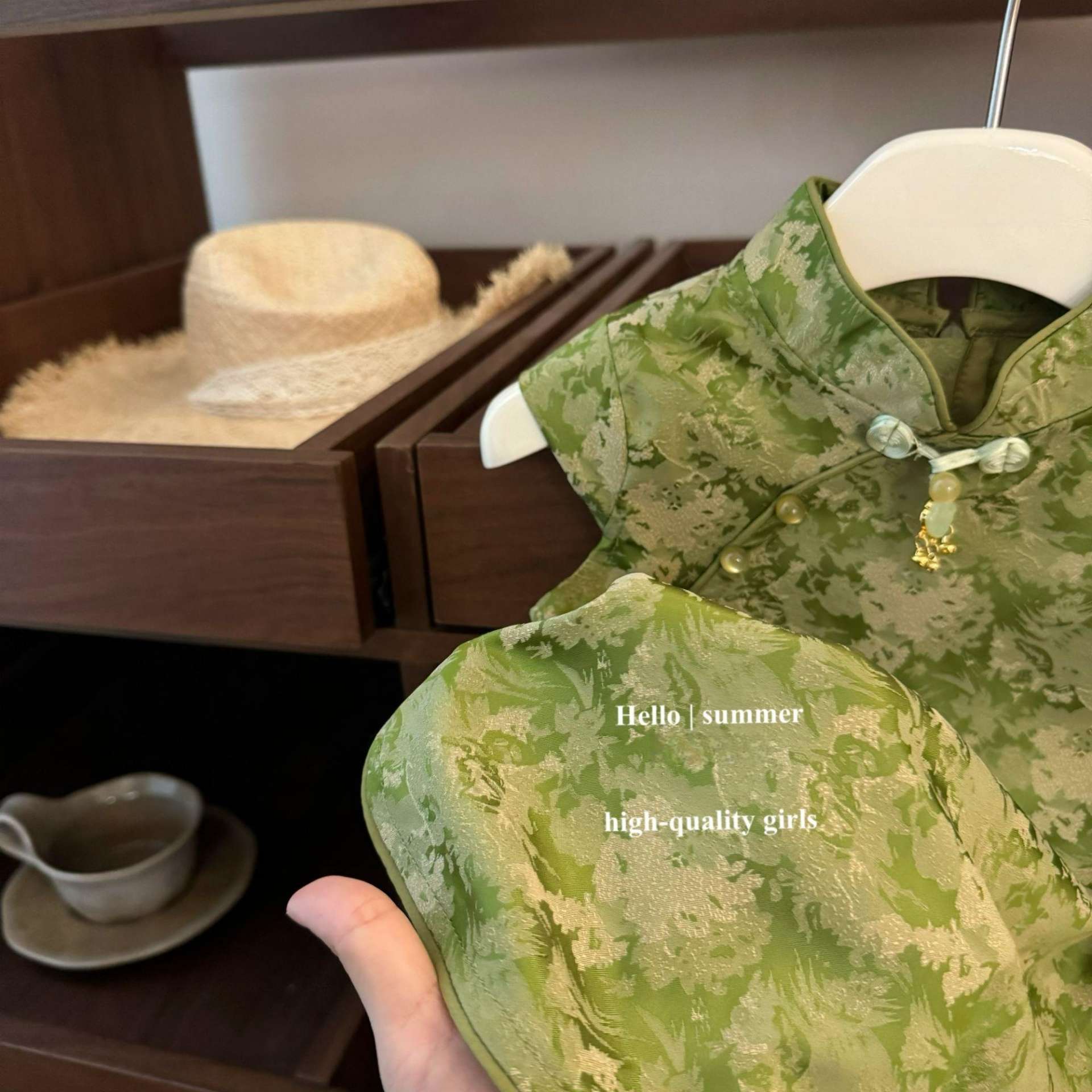 [Xianning Seven] ¡Solo este verde! Nuevo estilo chino elegante encanto azul y blanco Luan vestido de chaleco jacquard cheongsam estilo femenino