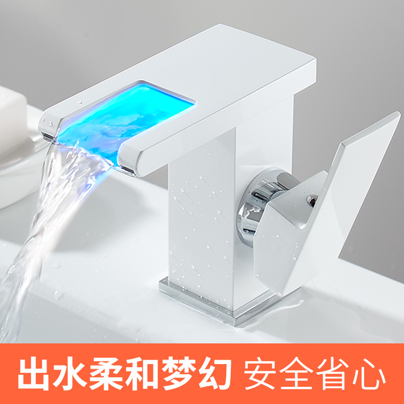 Mesa grifo lavabo cuenca caliente y fría baño gabinete baño negro LED luminoso cascada grifo