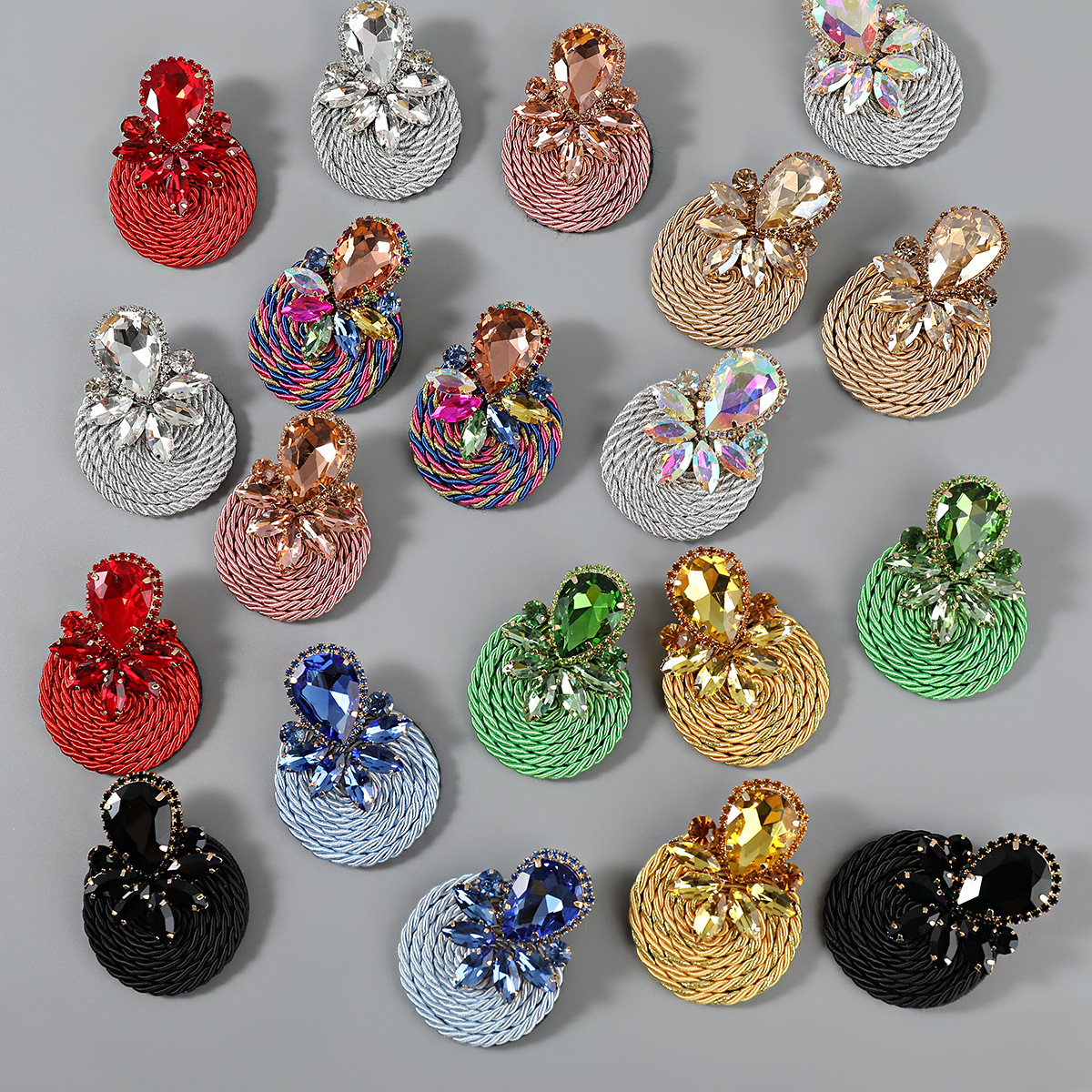 30g Weight Iron Ear Needle Material Rhinestones, Glass Inlay Material Ear Studs Classification 1 Pair Quantity Holiday, Party Occasion Polyester, Glass Material Color Block Pattern Unisex Gender Braid Design Ethnic Style, Shiny Style 1 Pair Ethnic Style Shiny Color Block Braid Polyester Glass Rhinestones Glass Ear Studs 10