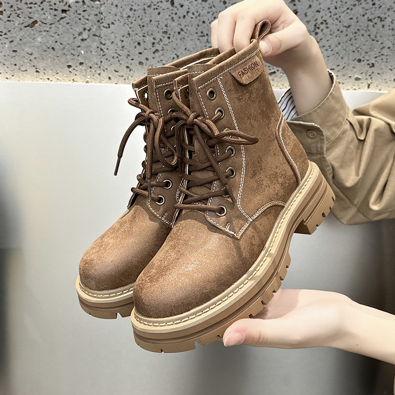 真皮马丁靴女秋季新款磨砂材质女短靴英伦风秀气显腿长绒皮女靴子