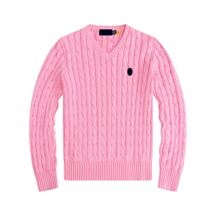 Autumn and Winter Foreign Trade Women's Clothing Embroidered Logo Polo Sweater V-Neck Pure Cotton Cable Knit Pullover Sweater