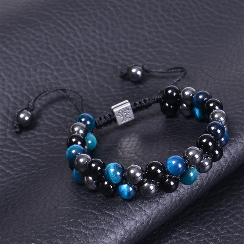 1 Piece Simple Style Round Tree Natural Stone Beaded Handmade Men's Bracelets display picture 3