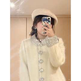 感钻扣小香风毛呢外套女秋冬名媛风富家千金羽绒服白鸭绒内胆