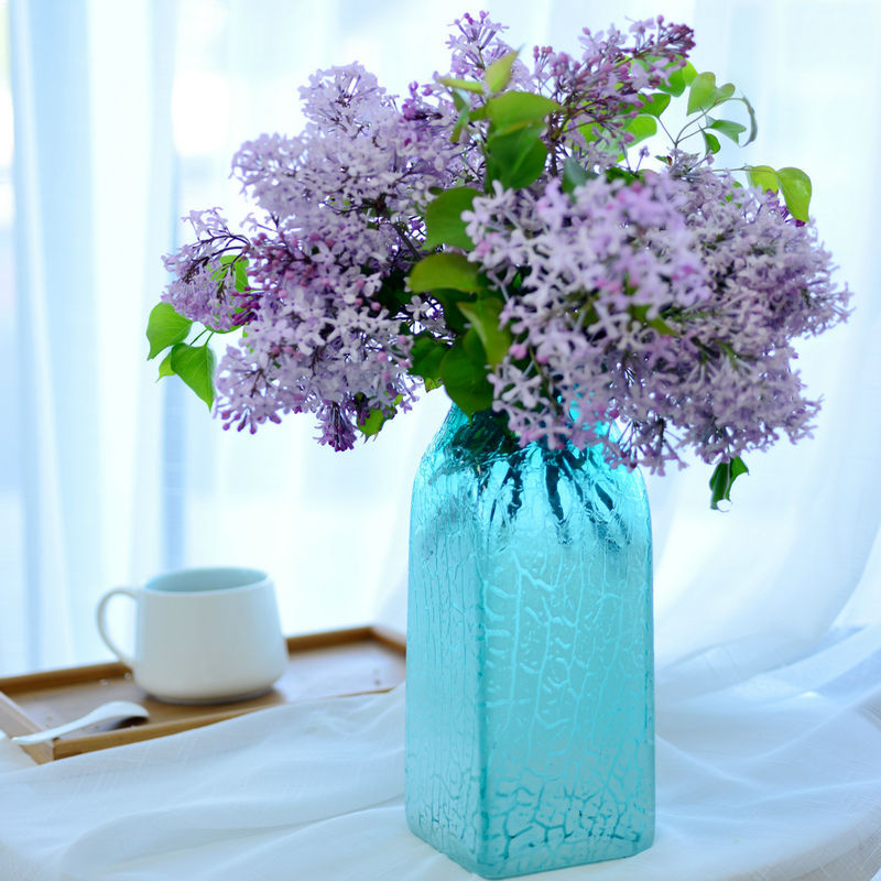 出口尾单湖蓝色玻璃花瓶摆件样板房家居干花插花花器雪柳百合花瓶