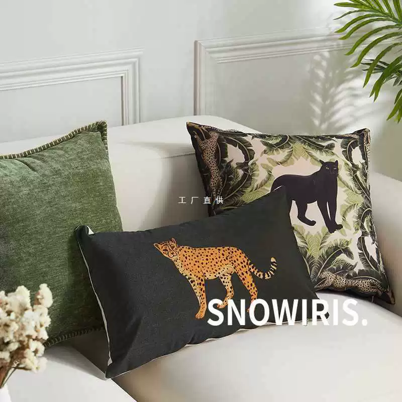 Pillow, retro sofa for bed, American style, leopard
