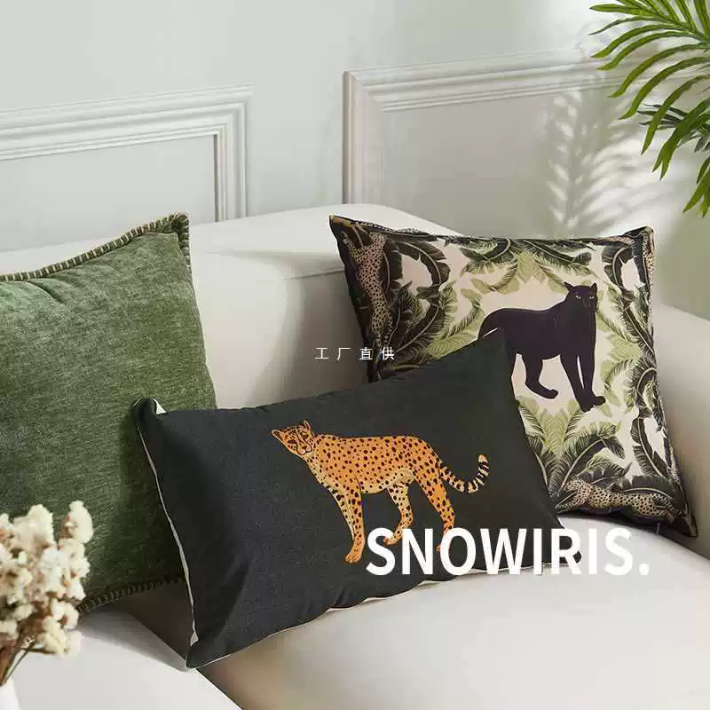 Pillow, retro sofa for bed, American style, leopard