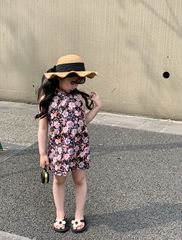 Chinese-style cheongsam for girls, summer red flower, open-collared V-neck with pink pearl pendant, backless hollowed-out modified cheongsam dress