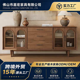 中世纪风复古实木电视柜玻璃拉门落地储物柜客厅公寓卧室收纳柜