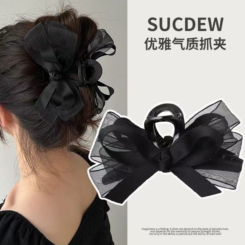 韓国のメッシュリボンヘアクリップ、女性用ヘアクリップ、髪の量の多い女性用ヘアクリップ、高級感と気質、後頭部のシャーククリップ|undefined