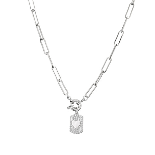 HECHENG Jewelry Double Color Five-Pointed Star Heart Pendant Necklace with Diamond Accents, Black Rhodium Plated Gold Necklace